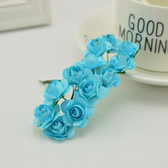 Kağıt Gül Telli Süsleme Çiçekleri-Minik Süsleme Gülü (Mavi)