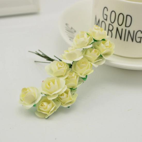 Kağıt Gül Telli Süsleme Çiçekleri-Minik Süsleme Gülü (Krem)