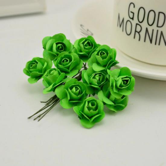 Kağıt Gül Telli Süsleme Çiçekleri-Minik Süsleme Gülü (Yeşil)