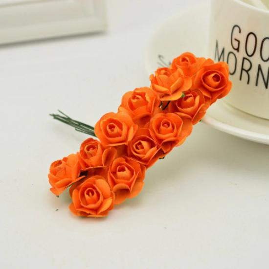 Kağıt Gül Telli Süsleme Çiçekleri-Minik Süsleme Gülü (Turuncu)