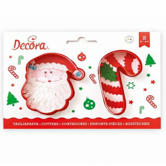 Yılbaşı Temalı Baston Şeker Noel Baba Kafası Şekiili Plastik Kurabiye Kalıbı Seti