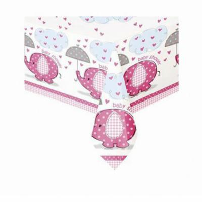 Baby Shower Yazılı Pembe Renk Fil Masa Örtüsü (137x183cm) 