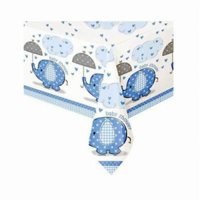 Baby Shower Yazılı Mavi Renk Fil Masa Örtüsü (137x183cm) 