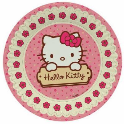Hello Kitty Çiçek Desenli Tabak (8 Adet)