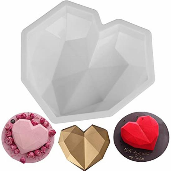 Silikon Büyük Kristal Kalp Şekilli Pasta Kek Çikolata Kalıbı Geometrik Kalıp