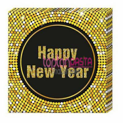 Happy New Year Yazılı Siyah-Altın Kağıt Peçete (20 Adet) 