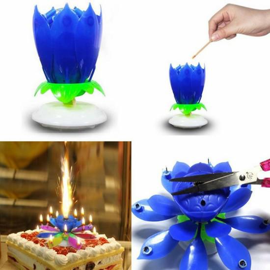 Müzikli Otamatik Açılabilen Sihirli Doğum Günü Parti Pasta Mumu (Mavi)