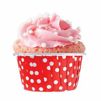 Kırmızı Puantiyeli Sert Cupcake Pişirme Kağıdı-Ped Kapsül (25 Adet)