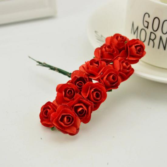 Kağıt Gül Telli Süsleme Çiçekleri-Minik Süsleme Gülü (Kırmızı)