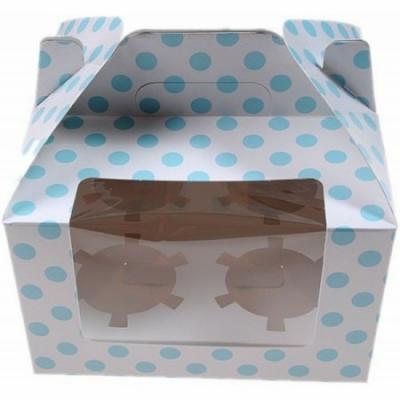 Mavi Puantiyeli 4’lü Cupcake Kutusu (5 Adet)
