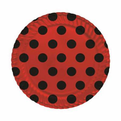 Uğur Böceği-Kırmızı Üzeri Siyah Puantiyeli Kağıt Tabak (23cm 8 Adet)